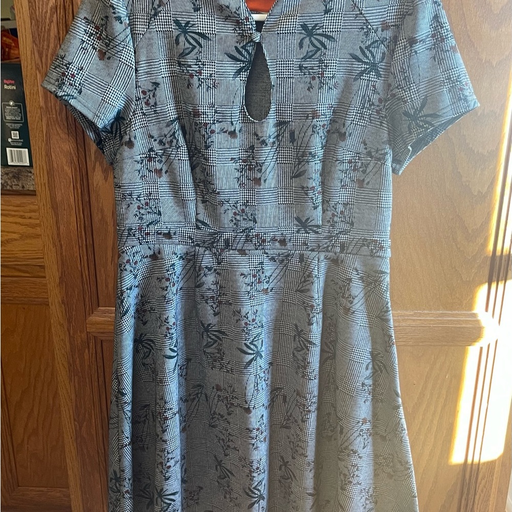 Mid Cloth Houndstooth Print Fit & Flare Classic Chic Stylish Chic Dress Size 12
